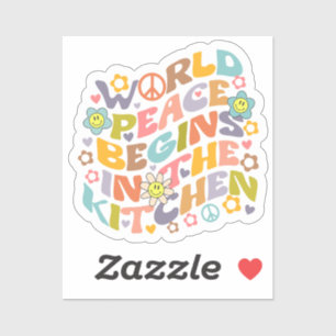 Weltfrieden beginnt in der Küche, Retro Vegan Aufkleber