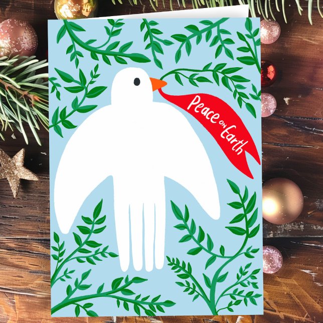 Weltfrieden Bird Dog Weihnachtsfeiertag Karte (Peace on Earth Bird Dove Hand-drawn Christmas Xmas Hanukkah Holiday Card
)