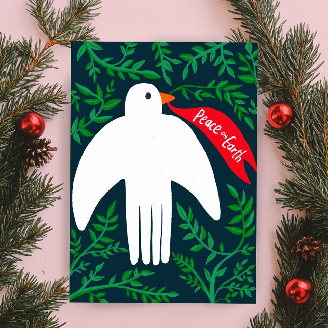 Weltfrieden Bird Dog Weihnachtsfeiertag Karte (Peace on Earth Bird Dove Christmas Xmas Holiday Card
)