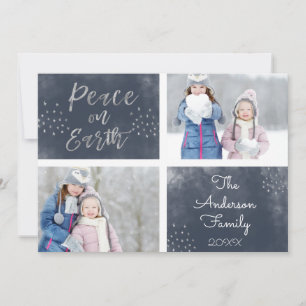 Weltfrieden Blau und Silber Foto Feiertagskarte
