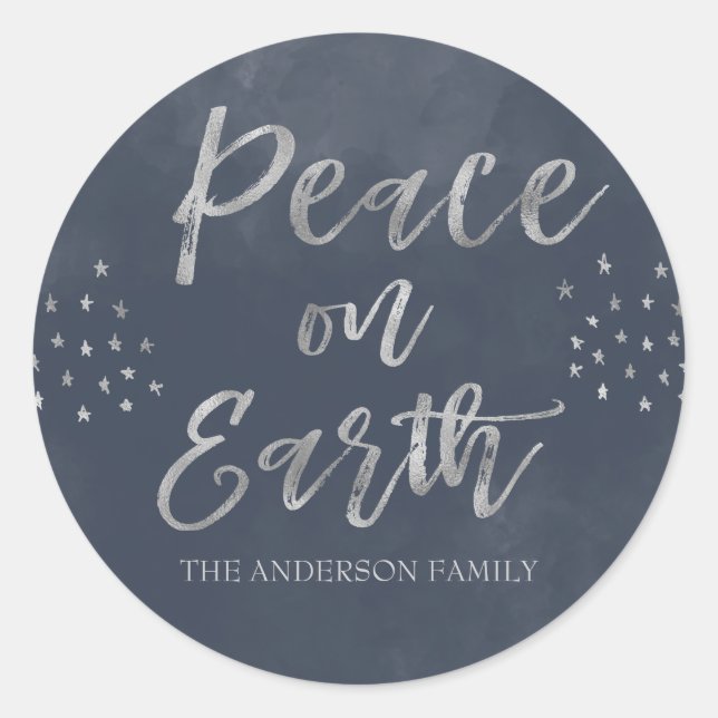 Weltfrieden Blau und Silber Foto Runder Aufkleber (Vorderseite)