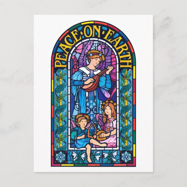 Weltfrieden Buntglas Weihnachtspostkarte Feiertagspostkarte (Vorderseite)