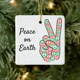 Weltfrieden Christmas Peace Sign Keramikornament