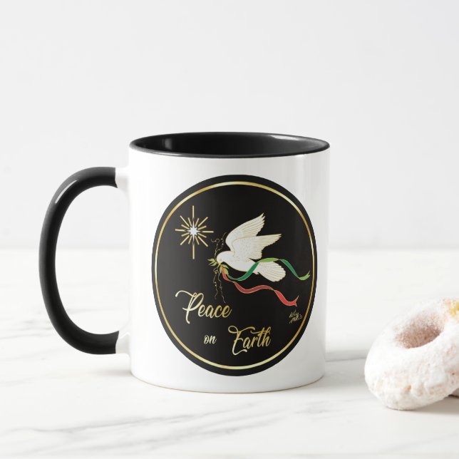 Weltfrieden der weißen Taube Tasse (Mit Donut)