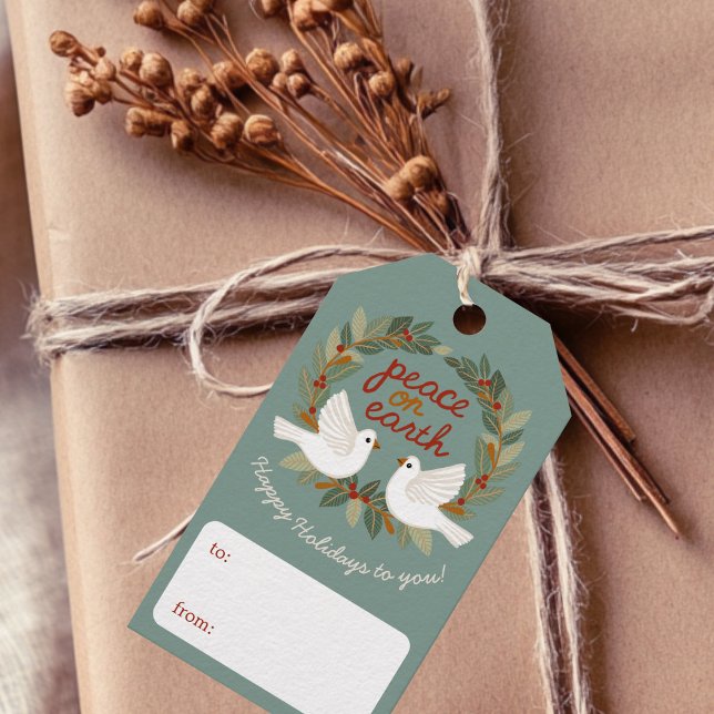 Weltfrieden Docks Weihnachtsfeiertage CUSTOM Geschenkanhänger (Peace on Earth Doves Christmas Holidays CUSTOM Gift Tags
)