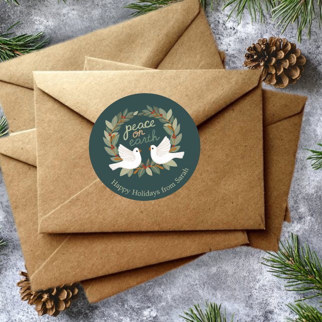 Weltfrieden Docks Weihnachtsfeiertage CUSTOM Runder Aufkleber (Peace on Earth Doves Christmas Holidays CUSTOM Classic Round Sticker
)