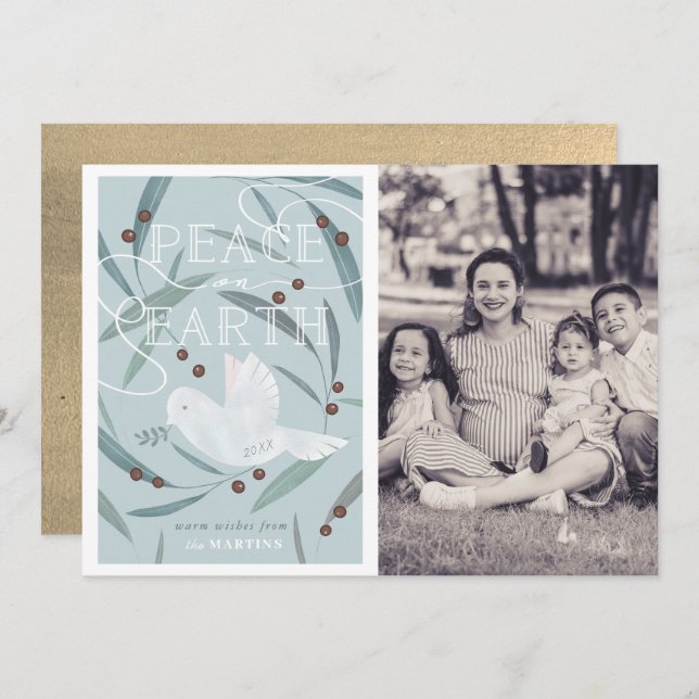 Weltfrieden Dove Blue Foto Weihnachtskarte Einladung (Vorne/Hinten)