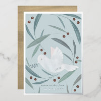Weltfrieden Dove Blue Silver Foil Holiday Card