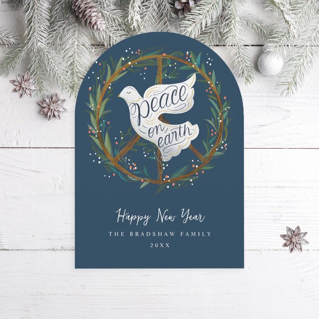 Weltfrieden Dove Peace Sign Wreath Holiday Card Einladung (Von Creator hochgeladen)