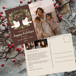 Weltfrieden Doves Christmas CUSTOM 3 FOTO Feiertagspostkarte
