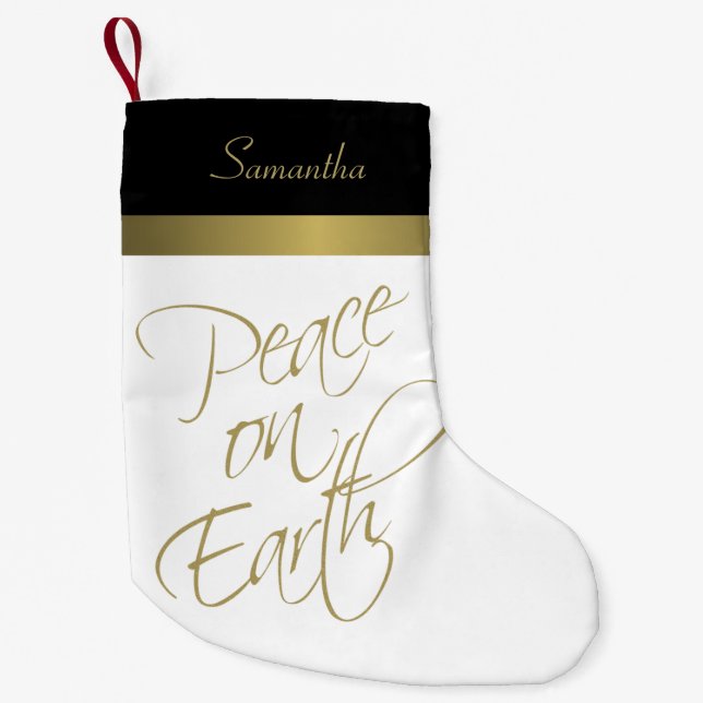 Weltfrieden Einfach elegant Gold, Schwarz & Weiß Kleiner Weihnachtsstrumpf (Vorderseite)
