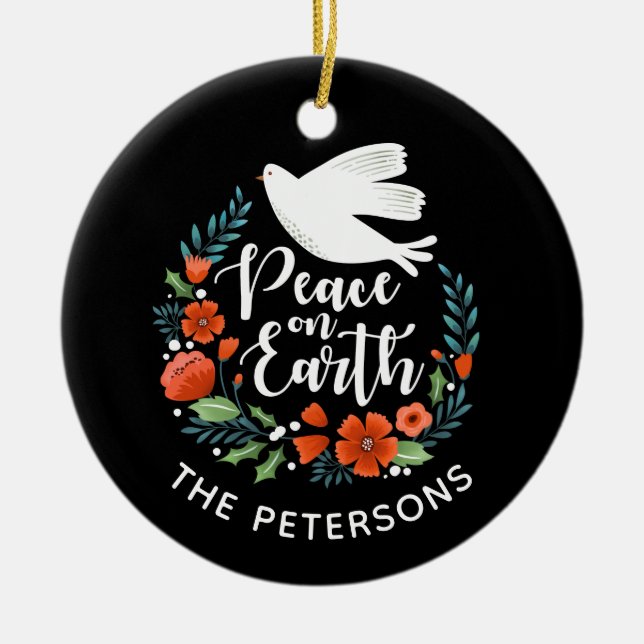 Weltfrieden Elegant White Dove Weihnachtsfest Foto Keramik Ornament (Vorne)