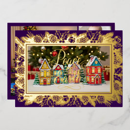 Weltfrieden, Familienportrait Lila Gold Folien Feiertagskarte