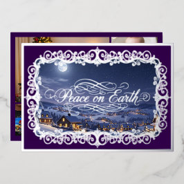 Weltfrieden, Familienportrait Lila Silber Folien Feiertagskarte