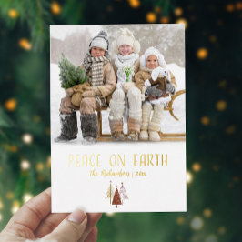 Weltfrieden Foto Elegante Weihnachts-Gold-Script Folien Feiertagskarte