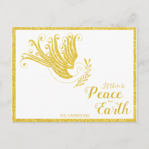 Weltfrieden Gold Dove White Christmas Feiertagspostkarte