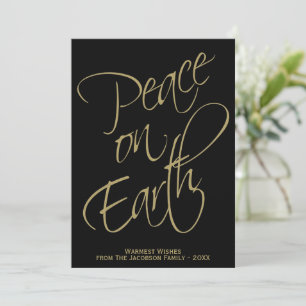 Weltfrieden Gold Script Minimal Schwarzes Foto Feiertagskarte