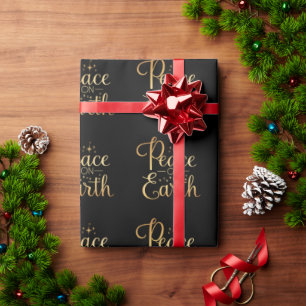 Weltfrieden Gold Typografy Black Chic Holiday Geschenkpapier
