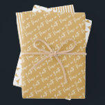 Weltfrieden Golden Christmas Geschenkpapier Set<br><div class="desc">Weltfrieden Weihnachtsmuster Verpackung Papierblätter. Das Design besteht aus drei verschiedenen Designs,  einem modernen,  weißen Weltfrieden-Schriftzeichen-Kunstmuster auf goldgelber Farbe,  einem modernen geometrischen Halbkreismuster und klassischen Streifen.</div>
