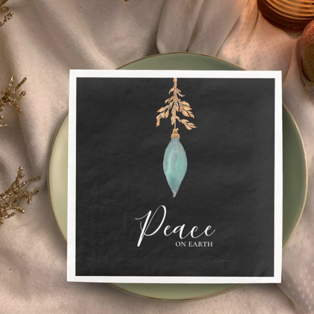 Weltfrieden Handgemalt Türkis Wasserfarbe Serviette (Decorate your holiday table with original art napkins modern stylish Peace on Earth turquoise golden)