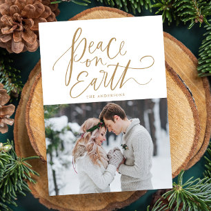 Weltfrieden Handschrift-Script-Gold-Foto Feiertagskarte