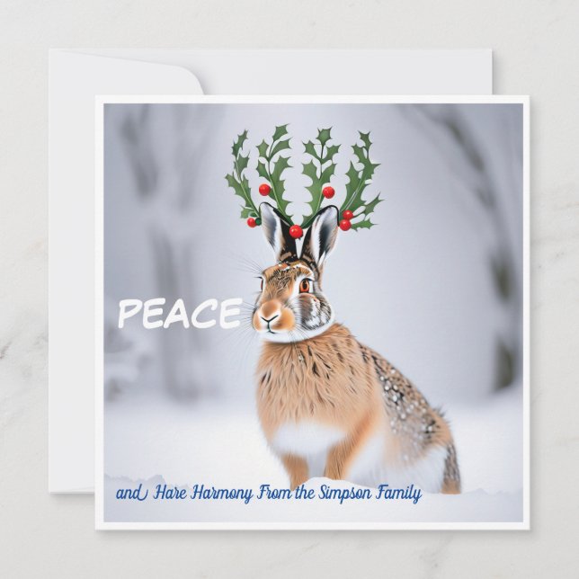 Weltfrieden: Holly Crown Hare Peace Liebe Karte (Vorderseite)