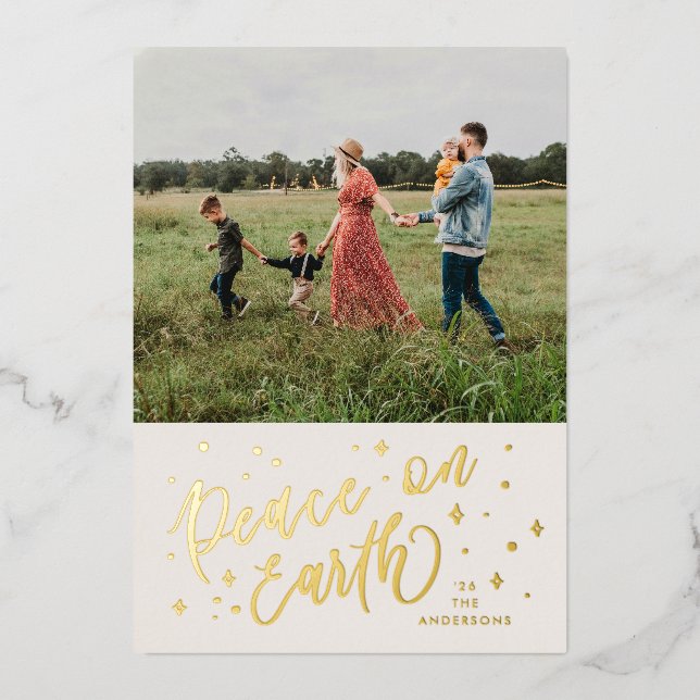 Weltfrieden Letting Foto Gold Folien Feiertagskarte (Vorderseite)