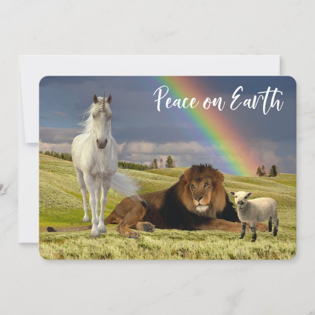 Weltfrieden Lion Lamb Unicorn Regenbogen Feiertagskarte (Vorderseite)