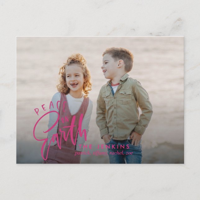 Weltfrieden | Magenta | Weihnachts-Foto Postkarte (Vorderseite)