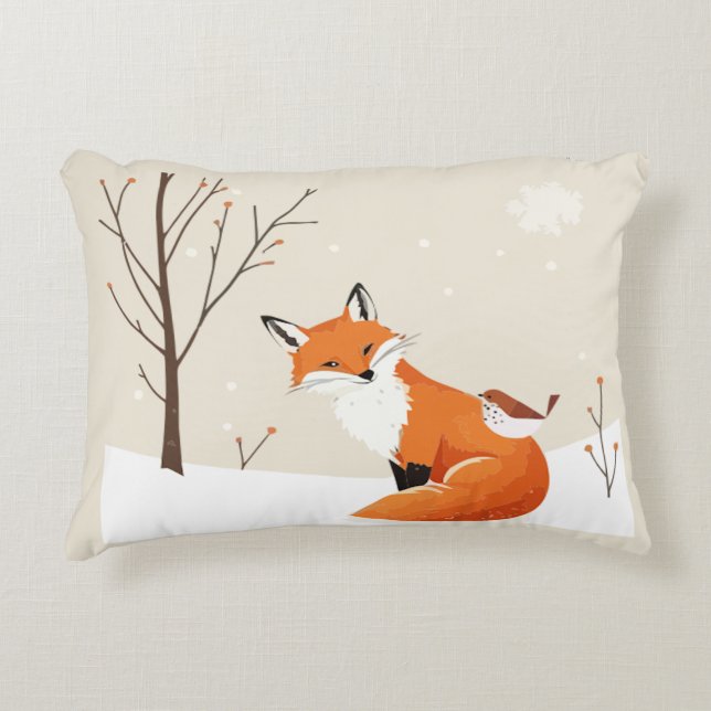 Weltfrieden Minimalistisch Fox Bird Niedlicher Tie Dekokissen (Vorderseite)