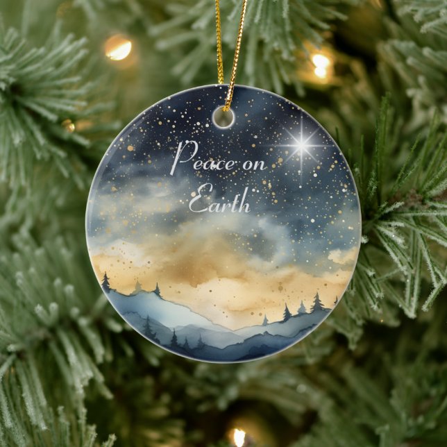 Weltfrieden Mountain Sky Star Familienname Keramik Ornament (Baum)