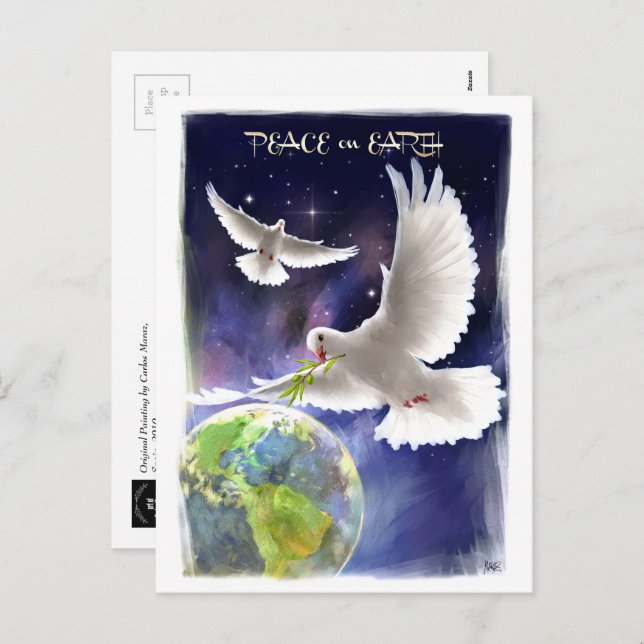 Weltfrieden. Peace Doves Holiday Postkarten (Vorne/Hinten)