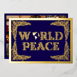 Weltfrieden, Planet Erde, Lila, Gold Folien Feiertagskarte