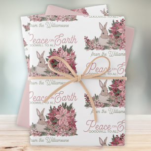 Weltfrieden Rabbit in Blume Weihnachts-Wrappin Geschenkpapier Set