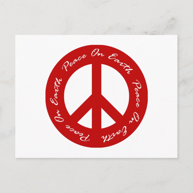 Weltfrieden Red Holiday Peace Sign Feiertagspostkarte (Vorderseite)