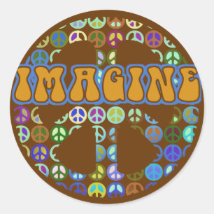 Weltfrieden - Retro Runder Aufkleber