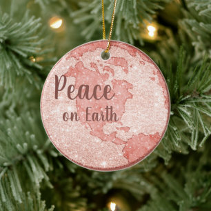 Weltfrieden Rose Gold Glitzer Rosa Weihnachten Keramik Ornament