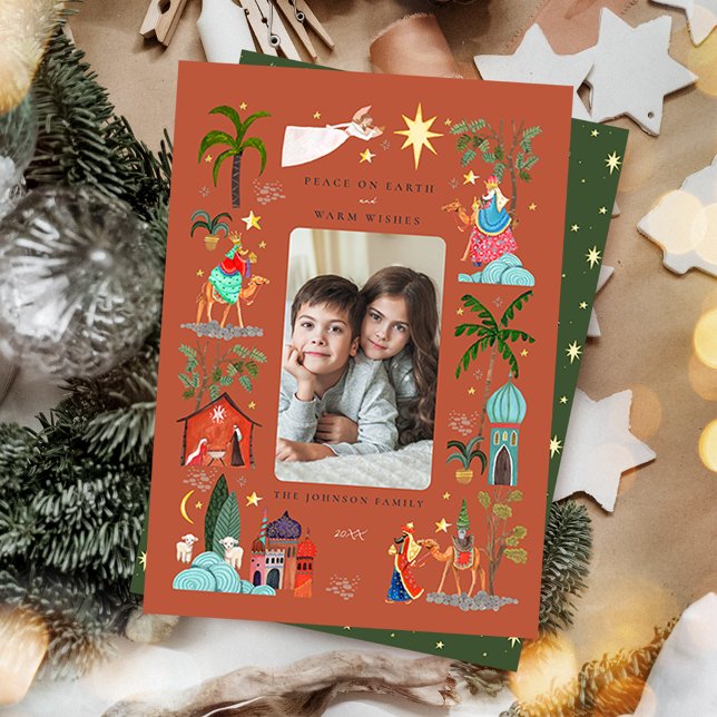 Weltfrieden Three Wise men Erden Weihnachten (Peace on Earth Three Wise men Earthy Christmas Holiday Card)