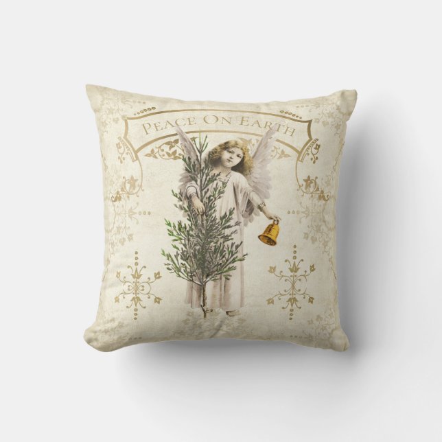 Weltfrieden Vintag Angel Throw Kissen (Vorderseite)