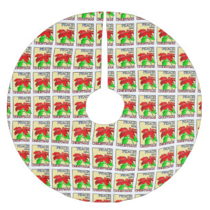 Weltfrieden Weihnachten Rote Poinsettia Blume Polyester Weihnachtsbaumdecke