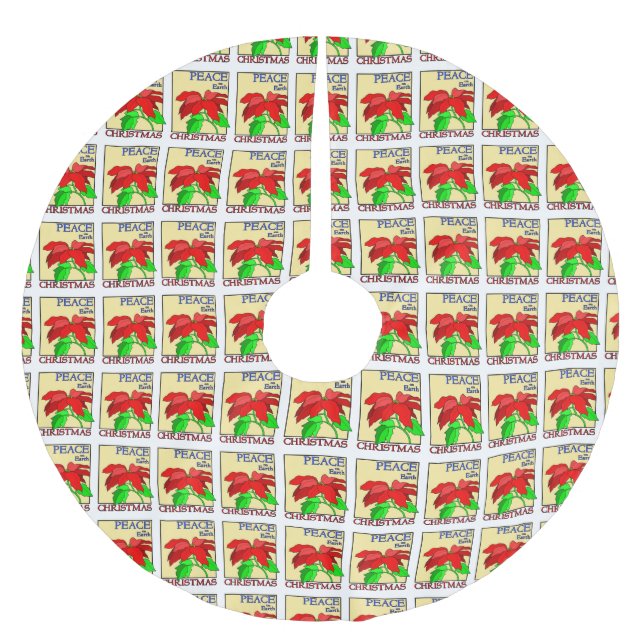 Weltfrieden Weihnachten Rote Poinsettia Blume Polyester Weihnachtsbaumdecke (Vorderseite)