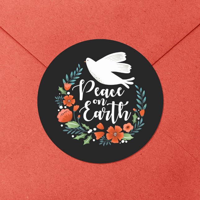 Weltfrieden Weihnachten Runder Aufkleber (A pretty envelope seal for your Christmas holiday mail.)