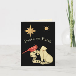 Weltfrieden Weihnachtskatze und Vogel Feiertagskarte