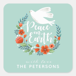 Weltfrieden Weihnachtsschrift Quadratischer Aufkleber