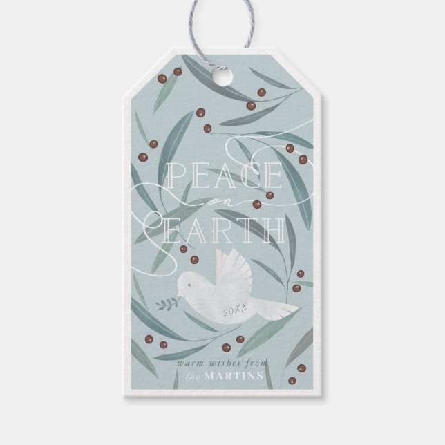 Weltfrieden White Dove Light Blue Holiday Geschenkanhänger (Vorderseite)