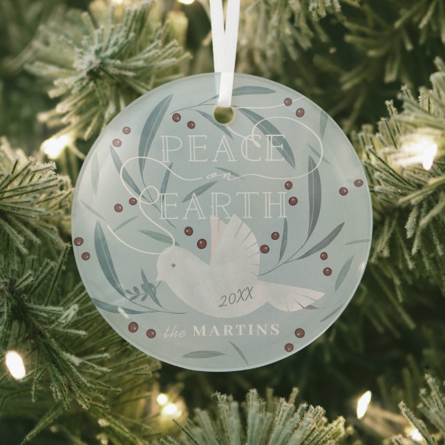 Weltfrieden White Dove Light Blue Holiday Ornament Aus Glas (InSitu)