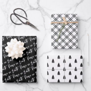 Weltfrieden Winter Black Patterns Geschenkpapier Set