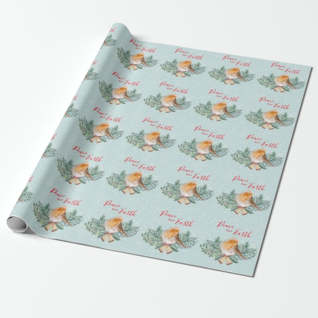 Weltfrieden Winter Robin Christliche Weihnachten Geschenkpapier (Ungerollt)