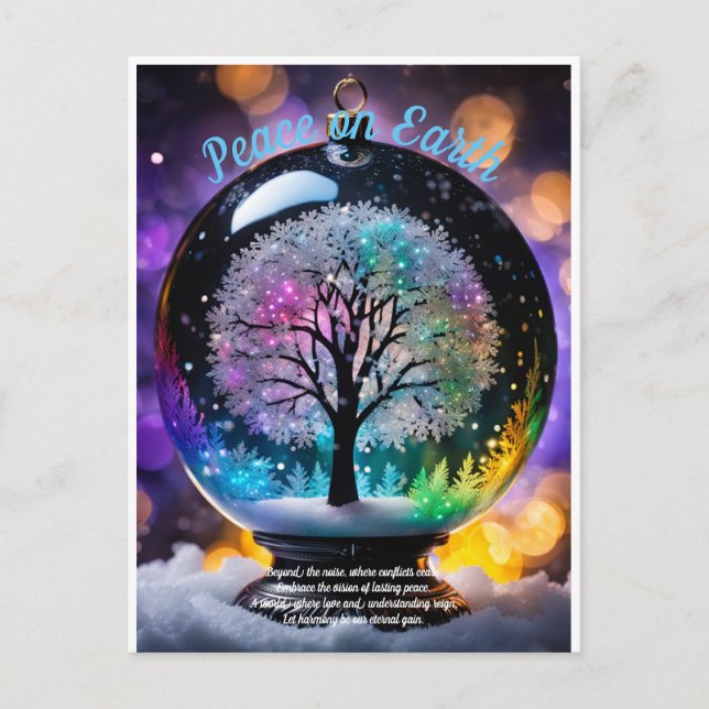Weltfrieden. Winter Wonderland Tree of Peace Postkarte (Vorderseite)