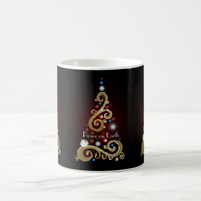 Weltfrieden-Zitat mit goldenem Weihnachtsbaum Kaffeetasse (Mittel)